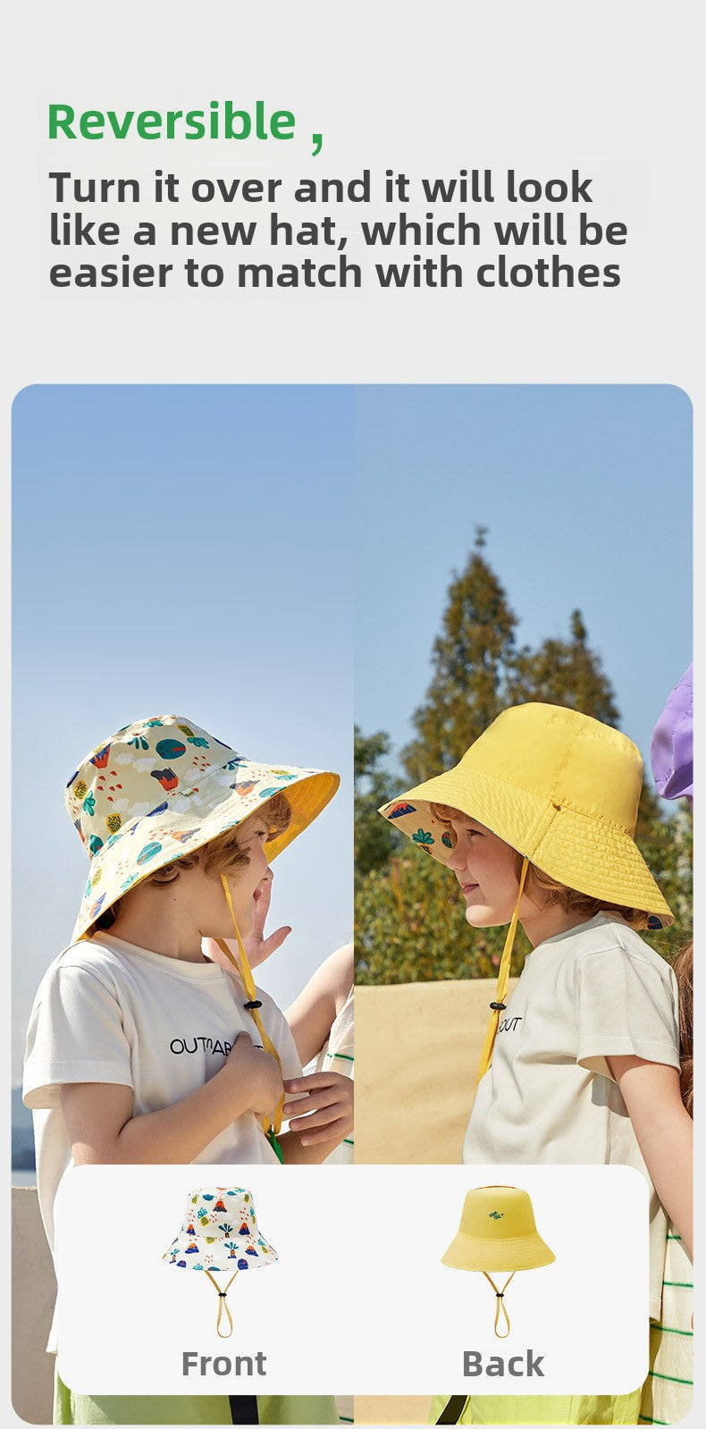 Kocotree Baby Hat Spring and Autumn Children's Sun Hat Boys' Sunshade Hat Girls' Fisherman Hat Sun Hat Double-Sided Wearable